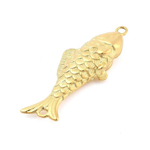 Pendentif poisson en acier inoxydable 304 doré 38 mm breloque poisson doré