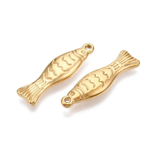 Pendentif poisson en acier inoxydable 304 doré 33 mm breloque poisson doré