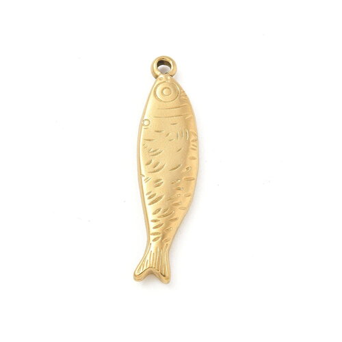 Pendentif poisson en acier inoxydable 304 doré 40 mm breloque poisson doré