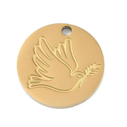 Médaille colombe doré en acier inoxydable 15 mm breloque colombe doré