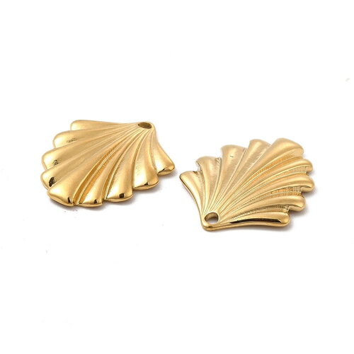 Pendentif feuille en acier inoxydable doré 20 mm pendentif texturé - unité