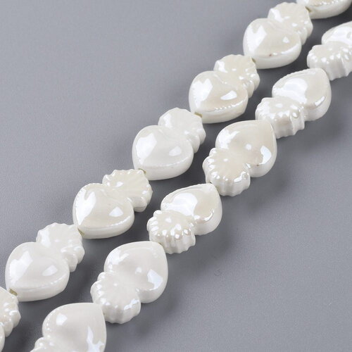 2 perles cœur ex voto porcelaine blanche irisé 15 x 10,5 mm perle céramique cœur flamboyant