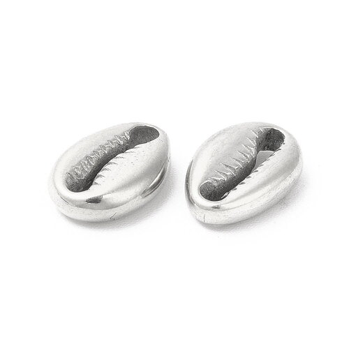 2 breloques cauris argenté 11,5 mm pendentif coquillage en acier inoxydable 304 - unité