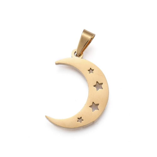 Pendentif lune doré avec étoile en acier inoxydable 20 mm