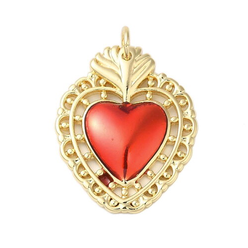 Pendentif cœur sacré 24 mm pendentif cœur rouge et doré