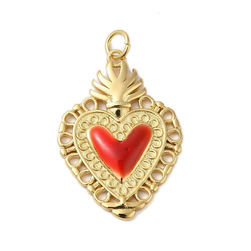 Pendentif cœur sacré 28 mm pendentif cœur rouge et doré