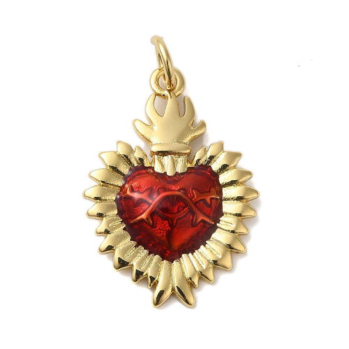 Pendentif cœur sacré 22 mm pendentif cœur rouge et doré