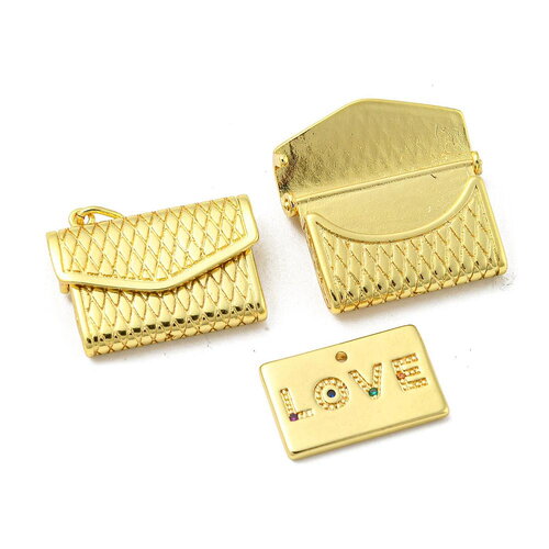 Pendentif enveloppe dorée avec lettre mot love pendentif médaillon de style vintage