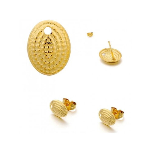 Support boucle d'oreille ovale en acier inoxydable 304 doré 10x7 mm puce d'oreille doré