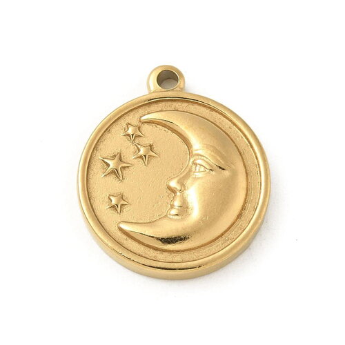 Breloque lune, acier inoxydable doré 17,5 mm