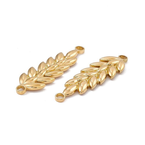 2 pendentifs feuille doré en acier connecteur feuille doré 38 mm