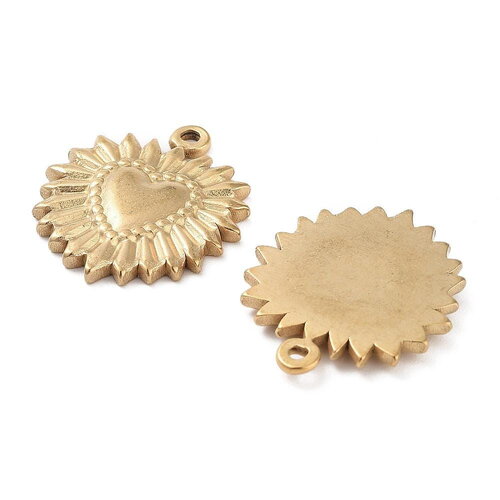 Pendentif cœur ex voto en acier inoxydable doré cœur doré 23 mm