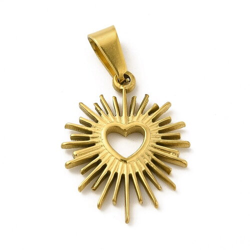 Pendentif cœur ex voto en acier inoxydable 304 inoxydable doré pendentif soleil avec cœur évidé 23 x 18 mm