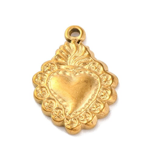 Pendentif cœur ex voto doré en acier inoxydable 304 breloque cœur doré