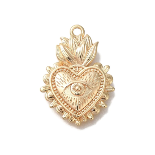 Pendentif cœur ex voto doré en laiton plaqué or 18k cœur doré