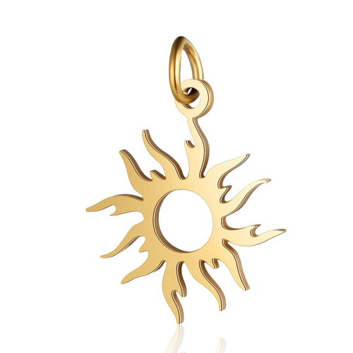 Pendentif soleil en acier inoxydable doré 17 mm