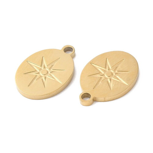 2 pendentifs étoile doré en acier inoxydable 316 chirurgical 13 mm
