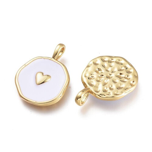 Pendentif rond motif cœur plaqué ou pendentif émaillé blanc 20 mm