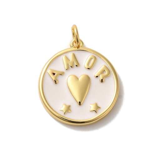 Pendentif amor plaqué or 18k médaille cœur avec mot amor