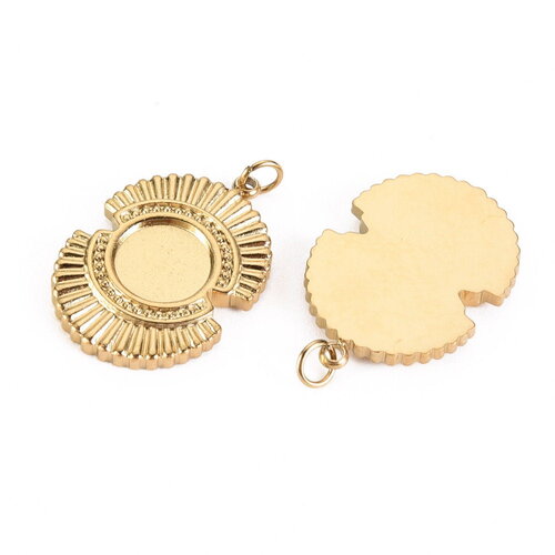 Pendentif support cabochon acier inoxydable doré 22.5 mm support plateau cabochon 8 mm