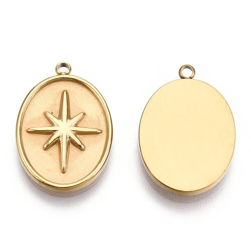 Pendentif étoile doré en acier inoxydable 304 20,5 mm ovale breloque doré