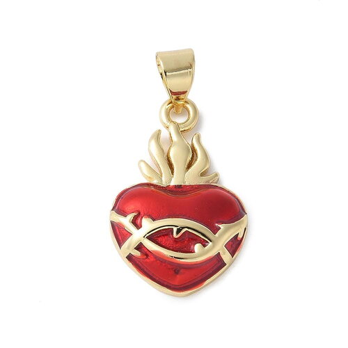 Pendentif cœur sacré 20,5 mm pendentif cœur rouge et doré