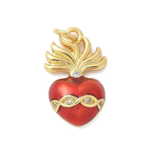 Pendentif cœur sacré 21 mm pendentif cœur rouge et doré