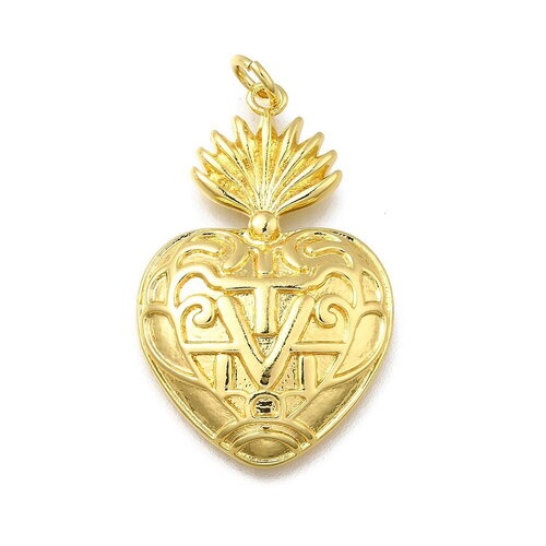 Pendentif cœur sacré doré plaqué 30 mm cœur doré