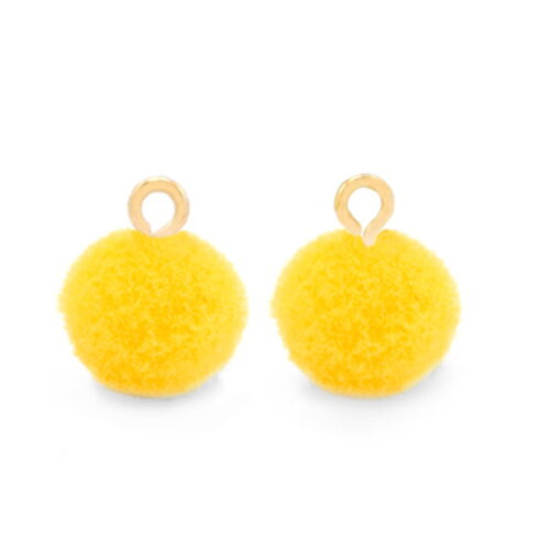 2 pendentifs pompon jaune anneaux doré pompon pelucheux 10 mm