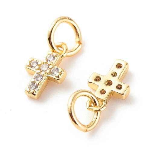 Mini pendentif croix en laiton doré 8 mm pendentifs avec zircon cubiques à micro-pavés - l'unité&quot; -