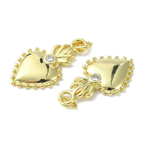 2 pendentifs cœur ex voto 23,5 x 14 mm cœur doré en laiton plaqué or 18 carats