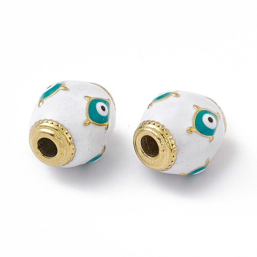 Perle oeil protecteur perle talisman perle intercalaire 14,5 mm résine émaillée blanc en acier inoxydable finition doré 18 carats