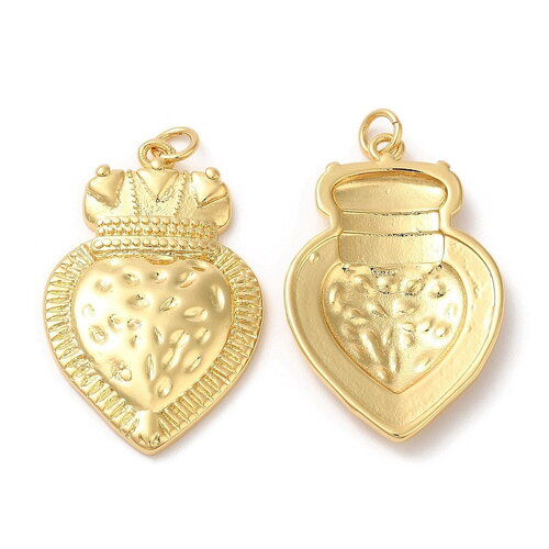 Pendentif cœur ex voto 32,5 x 21 mm cœur doré en laiton plaqué or 18k