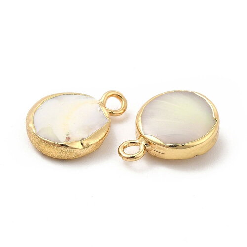 Breloque rond en nacre pendentif coquille ronde en laiton doré 13 mm