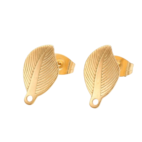 Support boucle d'oreille feuille acier inoxydable 13,5 x 8 mm puce d'oreille doré c9-05