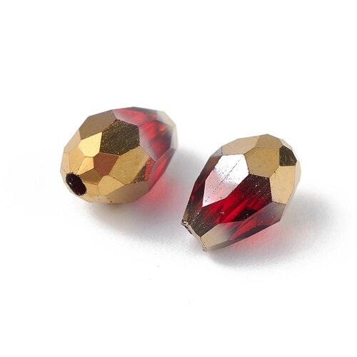 50 perles goutte facette en verre 6 mm perle larme rouge et doré moitié plaqué or