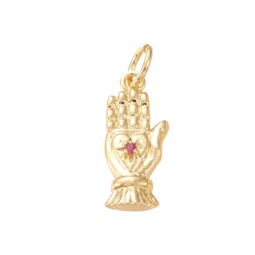Pendentif main mystique avec cœur en laiton doré 17mm