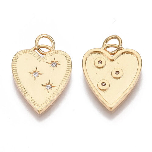 Pendentif cœur doré plaqué or 18 carats avec micro pavé de zircons 17,5 x 14 mm