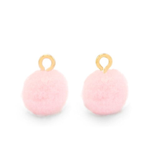2 pendentifs pompon rose anneaux doré pompon pelucheux 10 mm