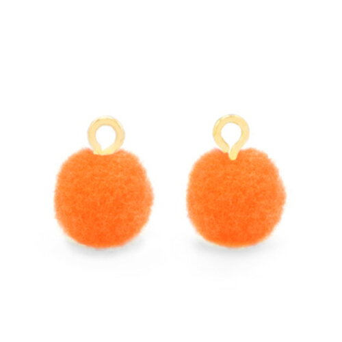 2 pendentifs pompon orange anneaux doré pompon pelucheux 10 mm