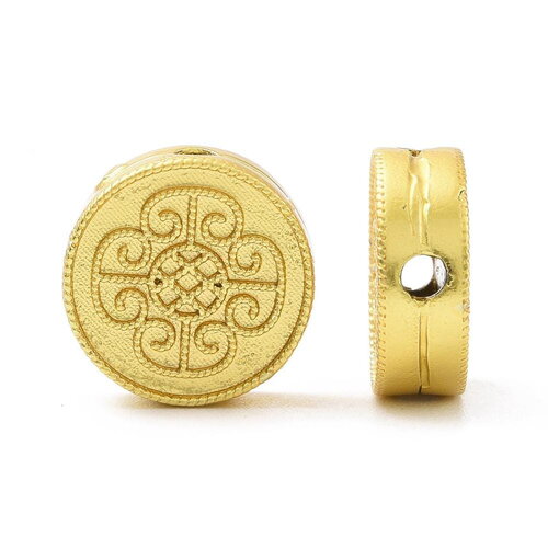 2 perles rondes fleur doré mat 11 mm perle fleur en laiton