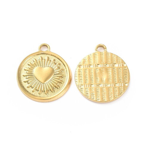 Pendentif cœur ex voto doré en acier inoxydable 20 mm cœur doré
