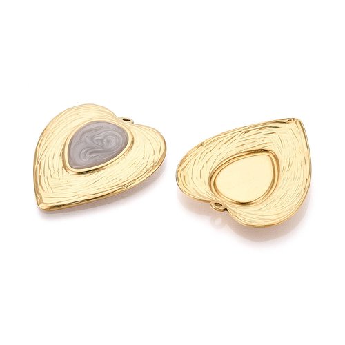 Pendentif cœur en acier inoxydable 304 émaillé couleur gris nacré