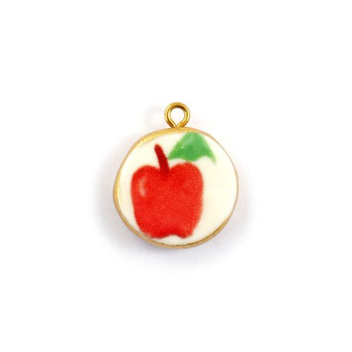 Pendentif rond pomme en porcelaine 21x18 mm