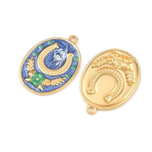 Pendentif fer à cheval & fleur – acier inoxydable 304 plaqué or 18k