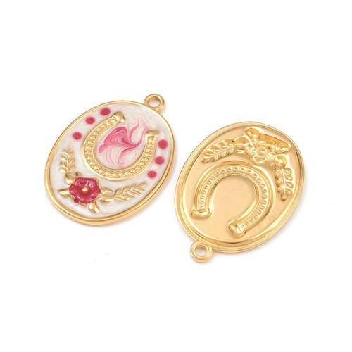 Pendentif fer à cheval & fleur – acier inoxydable 304 plaqué or 18k