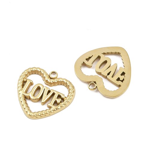 Pendentif cœur love en acier inoxydable 304 – plaqué or 18k