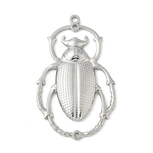 Grand pendentif scarabée argenté acier inoxydable breloque scarabée 48 mm