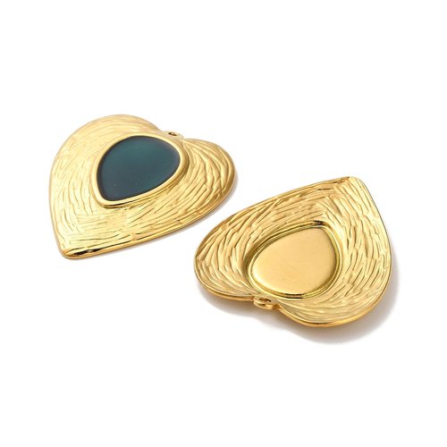 Pendentif cœur en acier inoxydable 304 émaillé couleur sarcelle