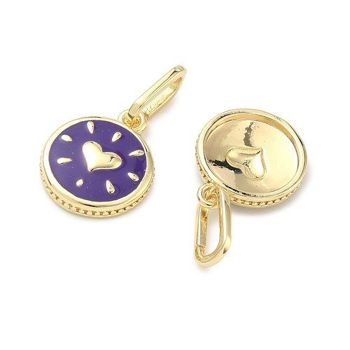 Pendentif rond émaillé cœur indigo – plaqué or 18k